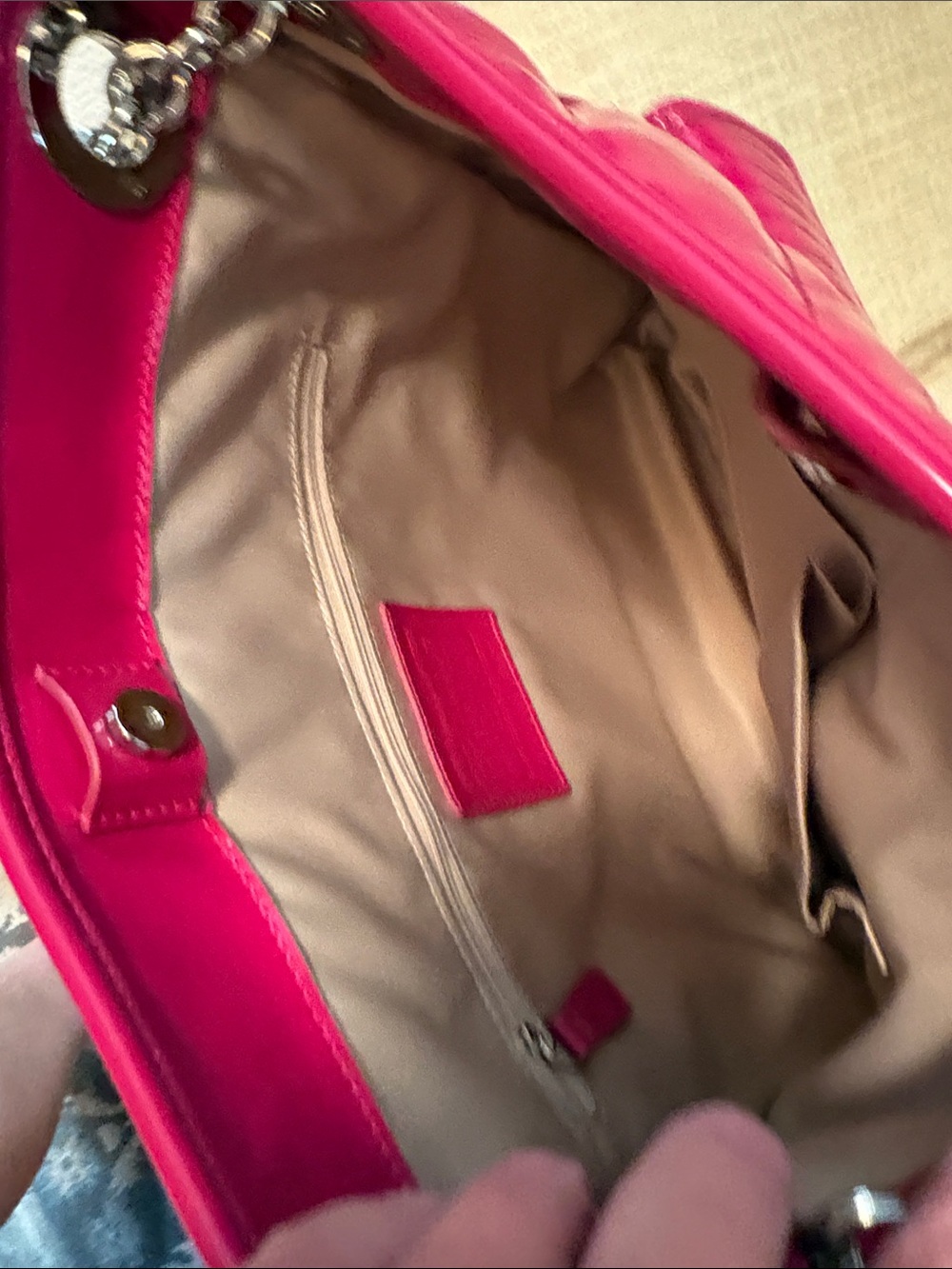 Rare Coach Hot Pink Patent Quilted Shoulder Bag with Silver Chain Straps. - Picture 11 of 15